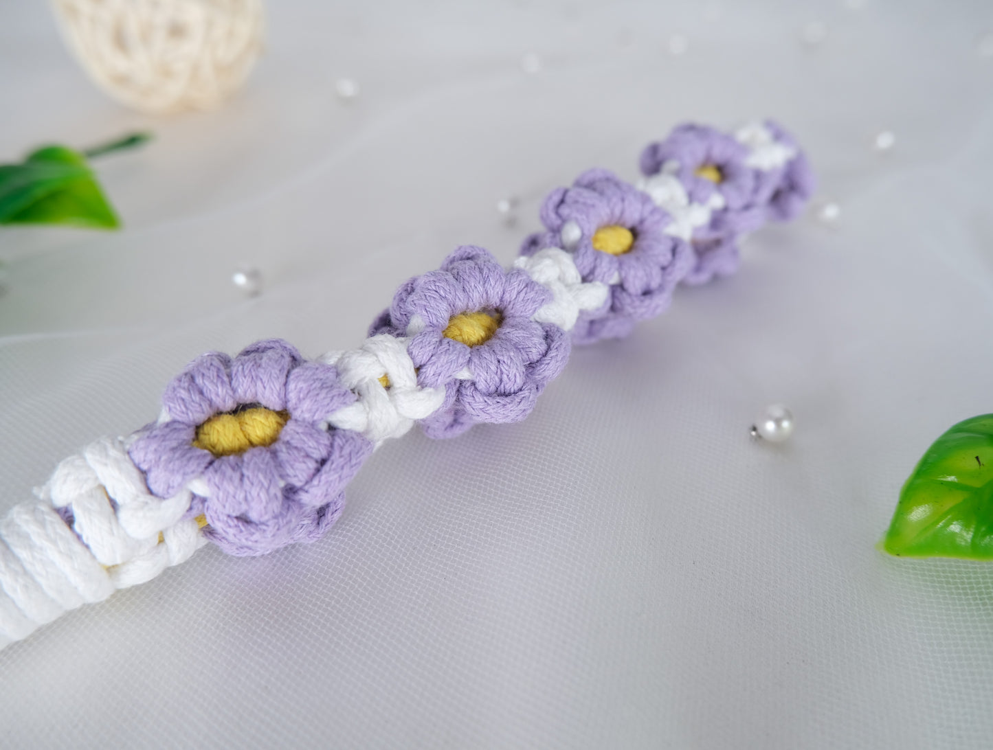 Handmade Macrame Daisy Wristlet