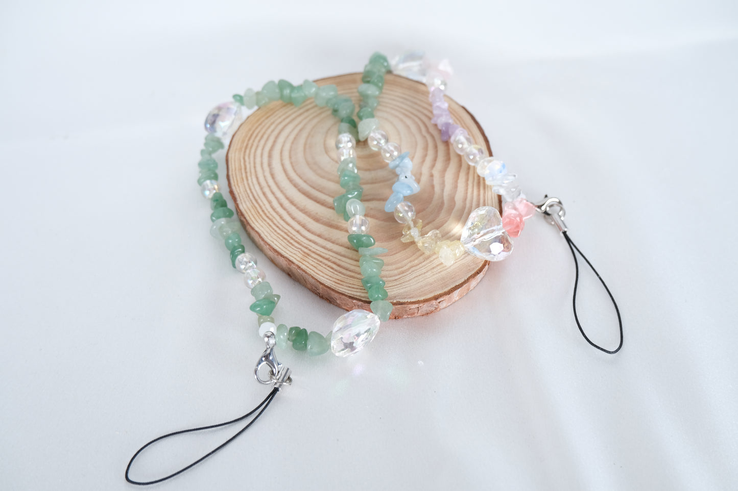 Handmade Colorful Green Heart Crystal Phone Chain