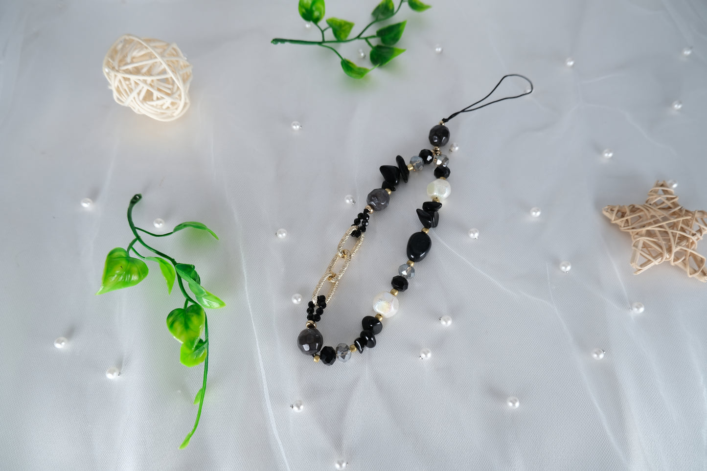 Handmade Stone & Pearl Beaded Phone Charm