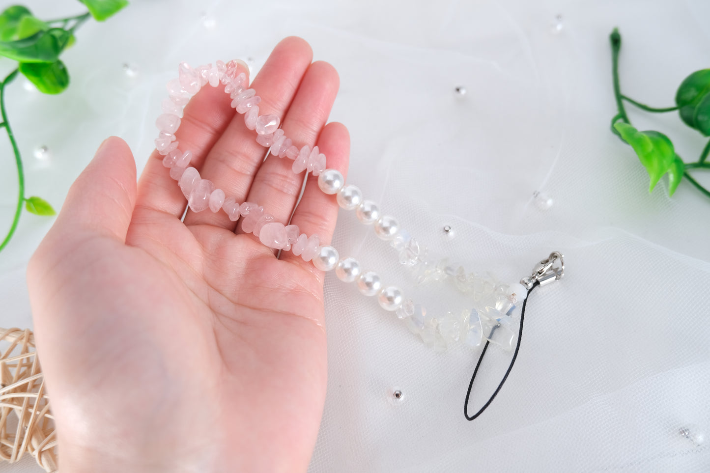 Handmade Purple Pink Pearl Crystal Phone Chain