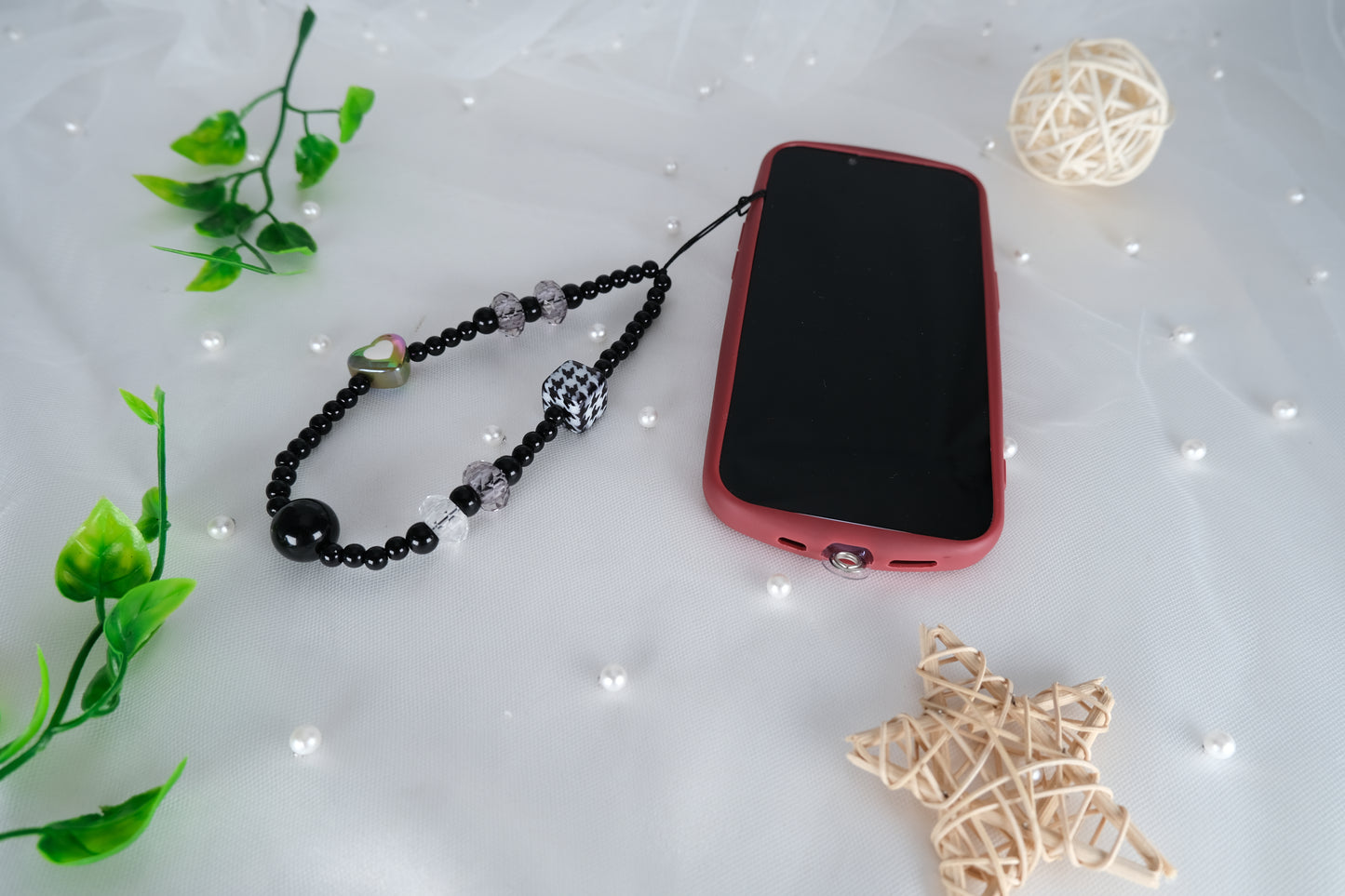 Black Healing Crystal Beaded Phone Strap