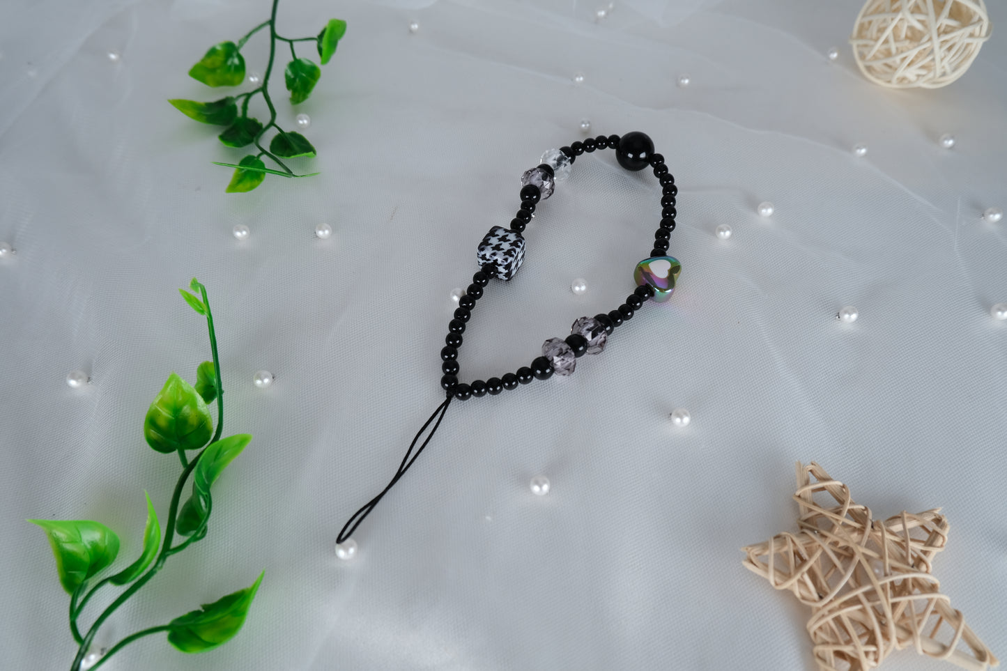 Black Healing Crystal Beaded Phone Strap
