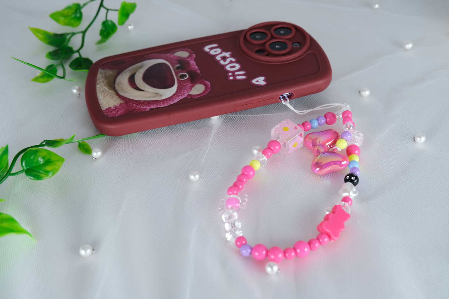 Handmade Pink Beaded Phone Strap β Cute Healing Crystal Charm Lanyard