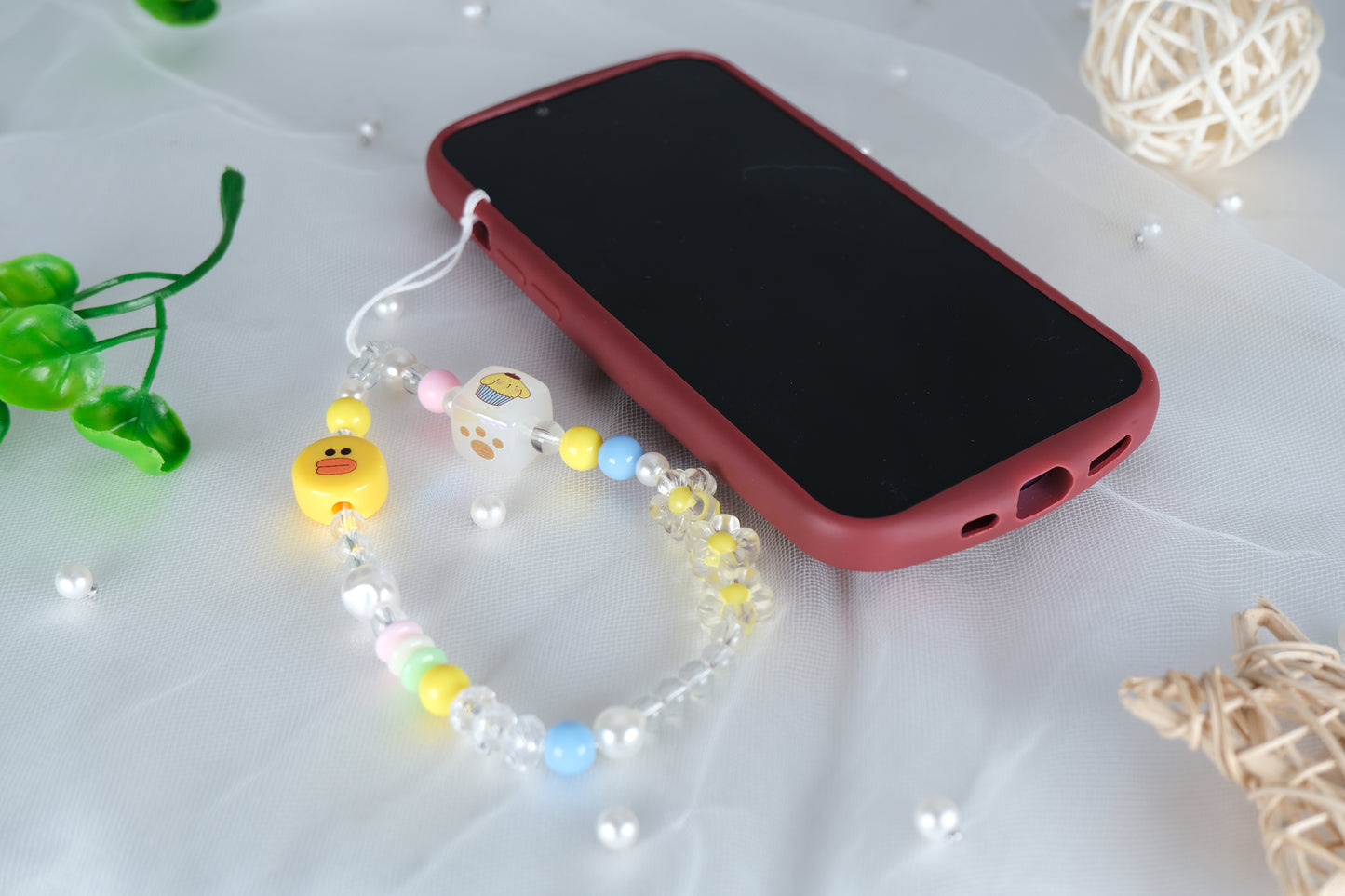 Beaded Phone Strap – Healing Crystal & Pearl Charm Lanyard