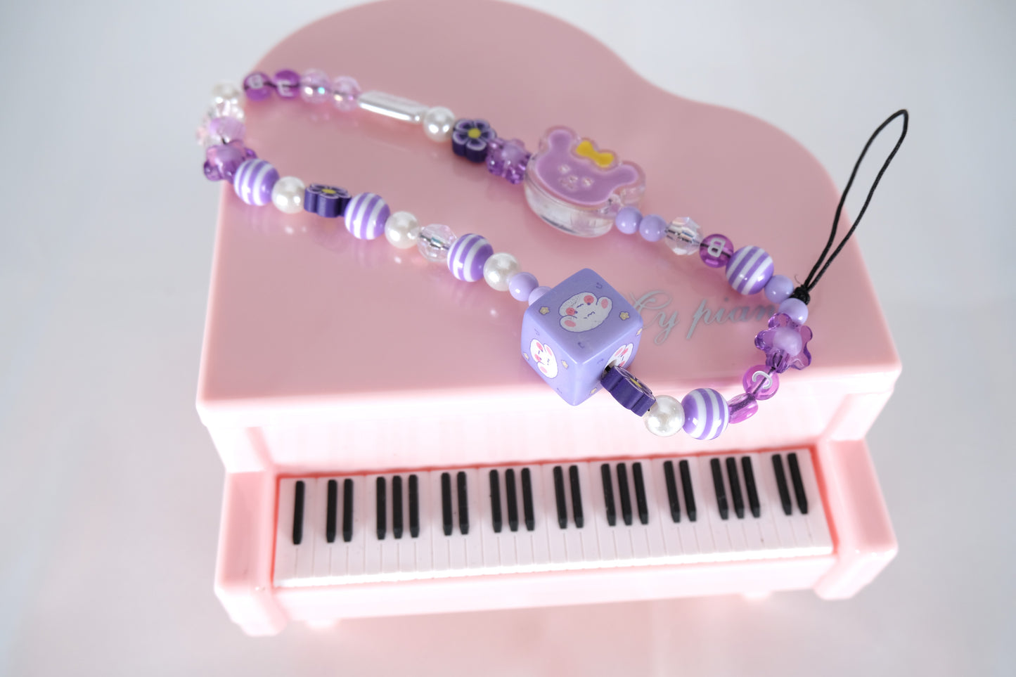 Handmade Cute Purple Bear Kawaii Beaded Phone Charm