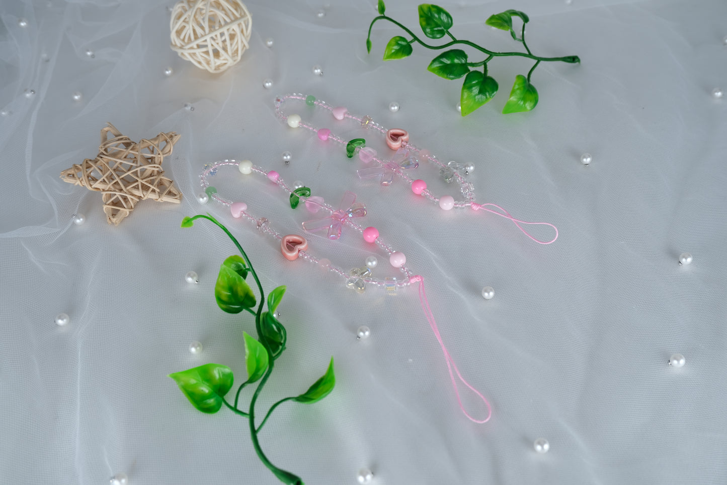 Pink Bow Tie Beaded Phone Strap