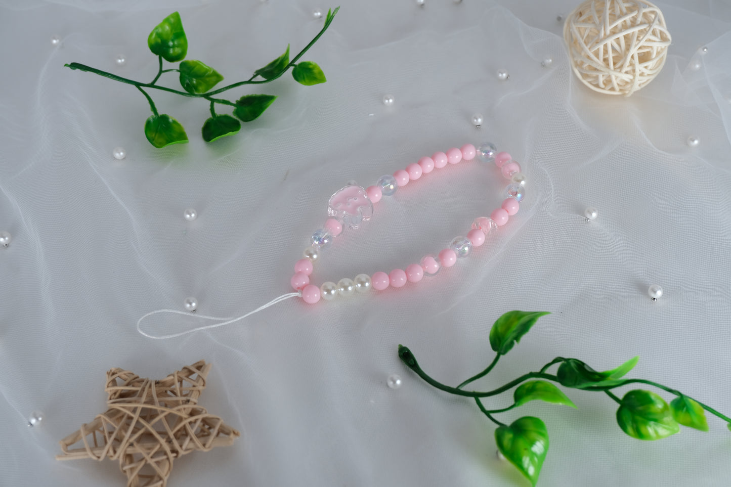 Kawaii Pink Crystal Beads Phone Charm