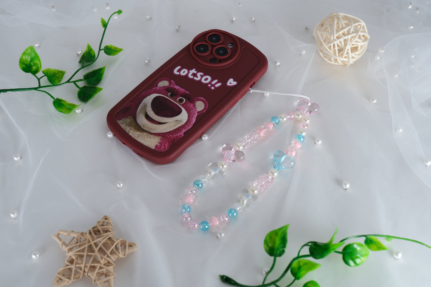 Handmade Pink Heart Crystal Beaded Phone Charm