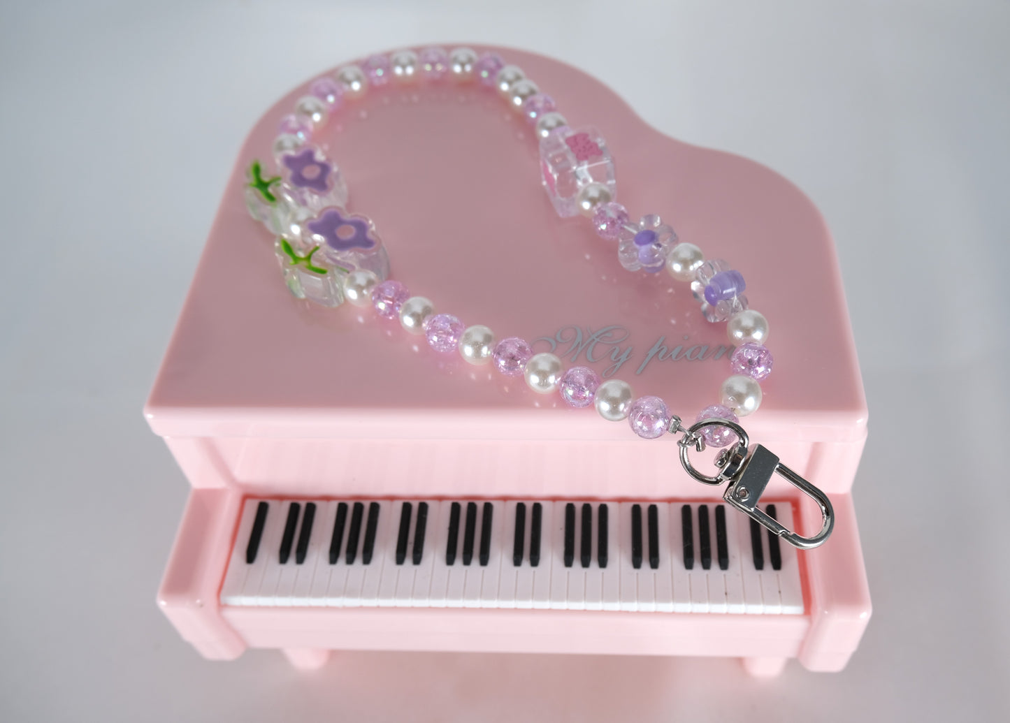 Handmade Purple Flower Kawaii Beaded Phone Char