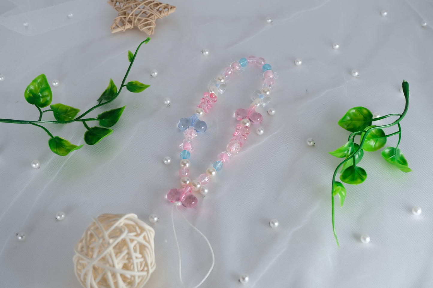 Pink Heart Beads Phone Charm Strap