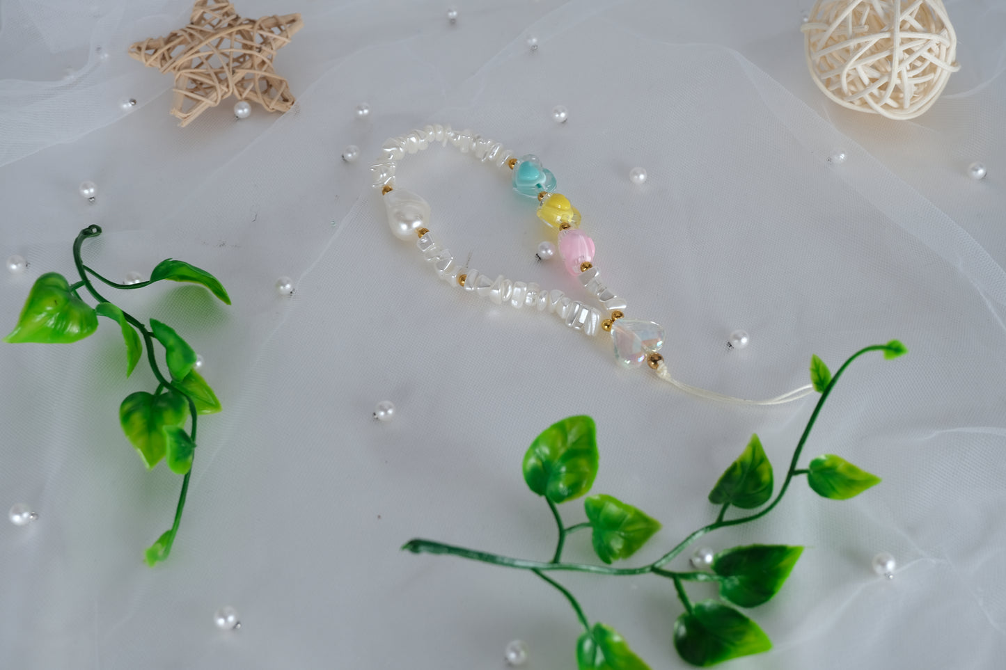 Acrylic Heart Beads & Pearl Phone Charm