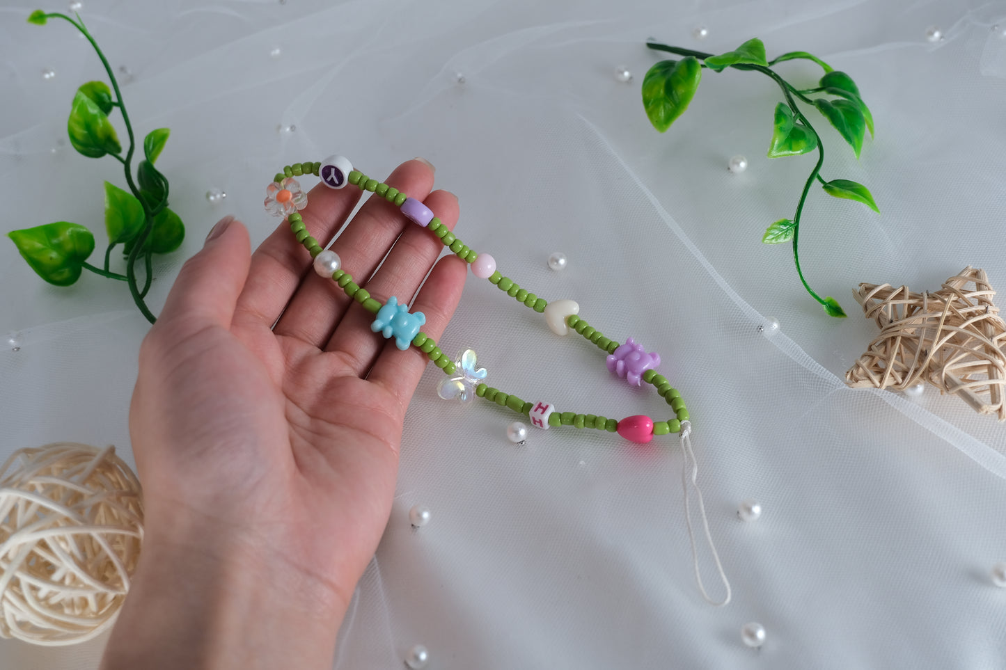 Green Cute Beads Phone Charm Strap Phone Lanyard