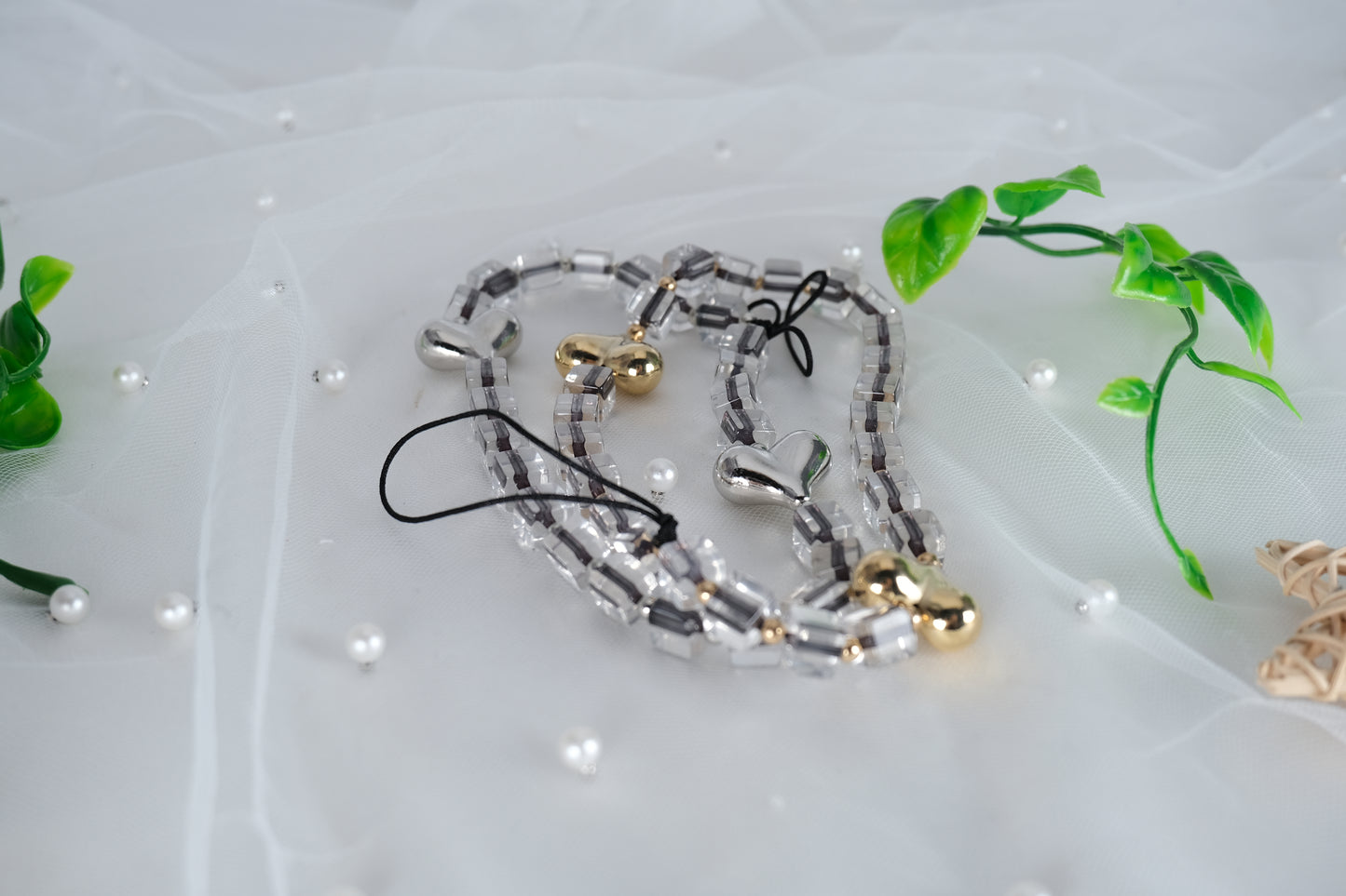 Fashion Heart Beads Phone Charm Strap