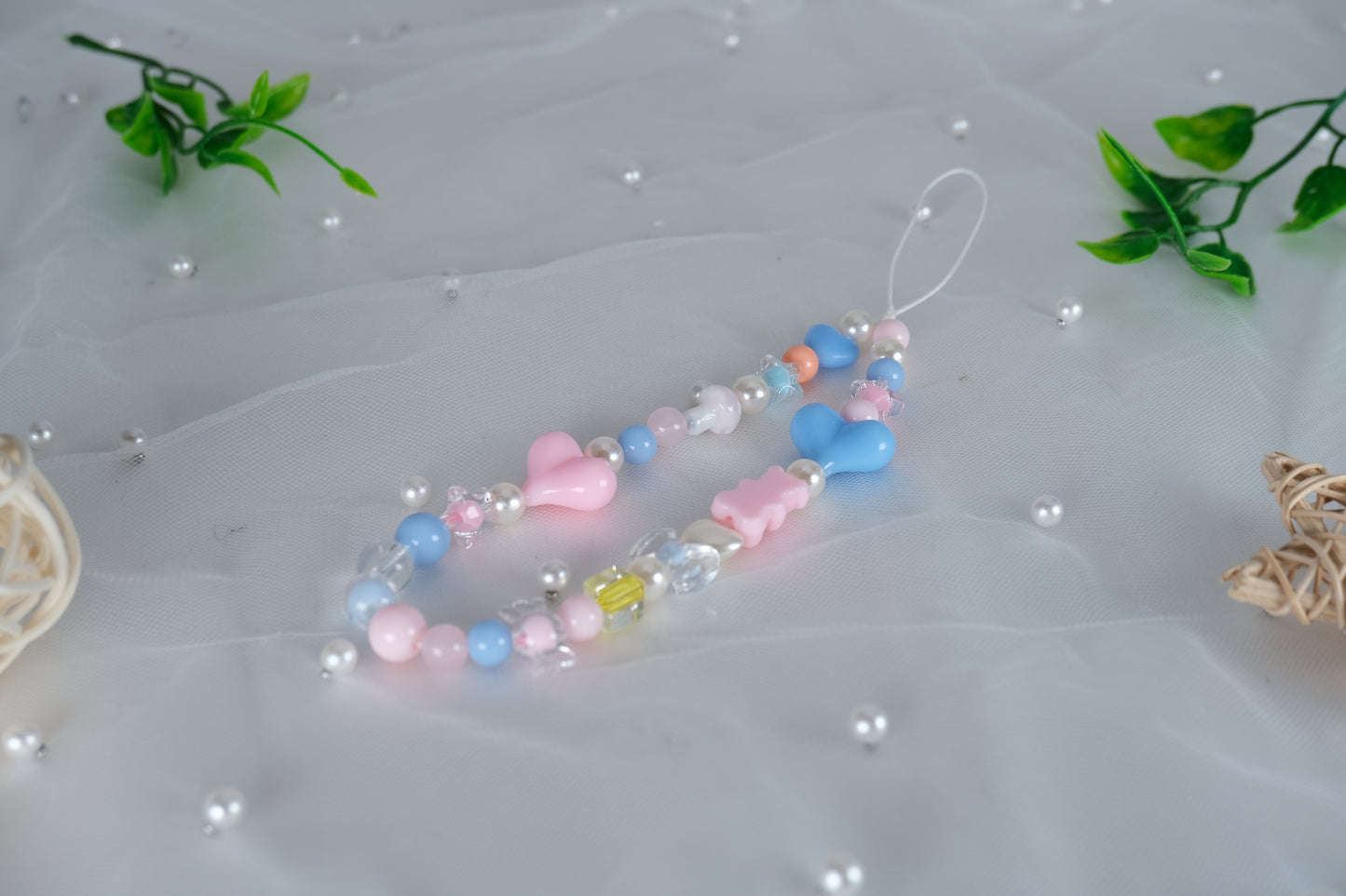 Kawaii Heart Pink Beads Phone Charm Strap Phone Lanyard