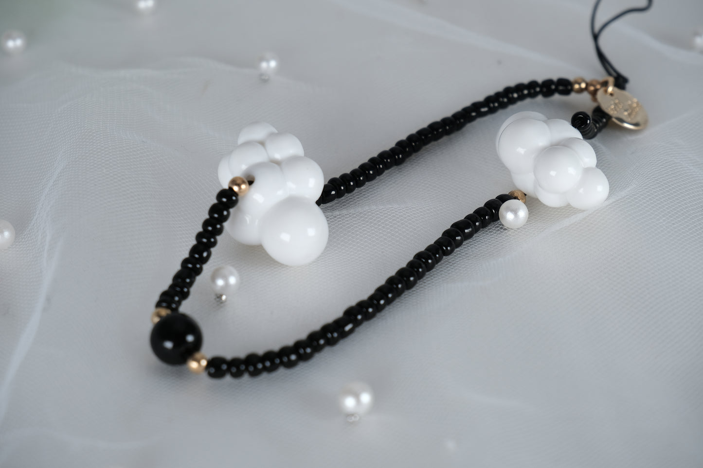 Kawaii Black Small Beads Phone Charm Strap Phone Lanyard