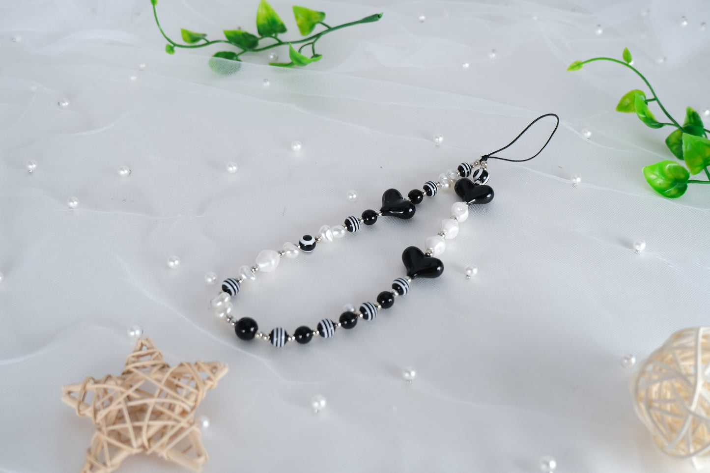 Kawaii Black Beaded Phone Charm