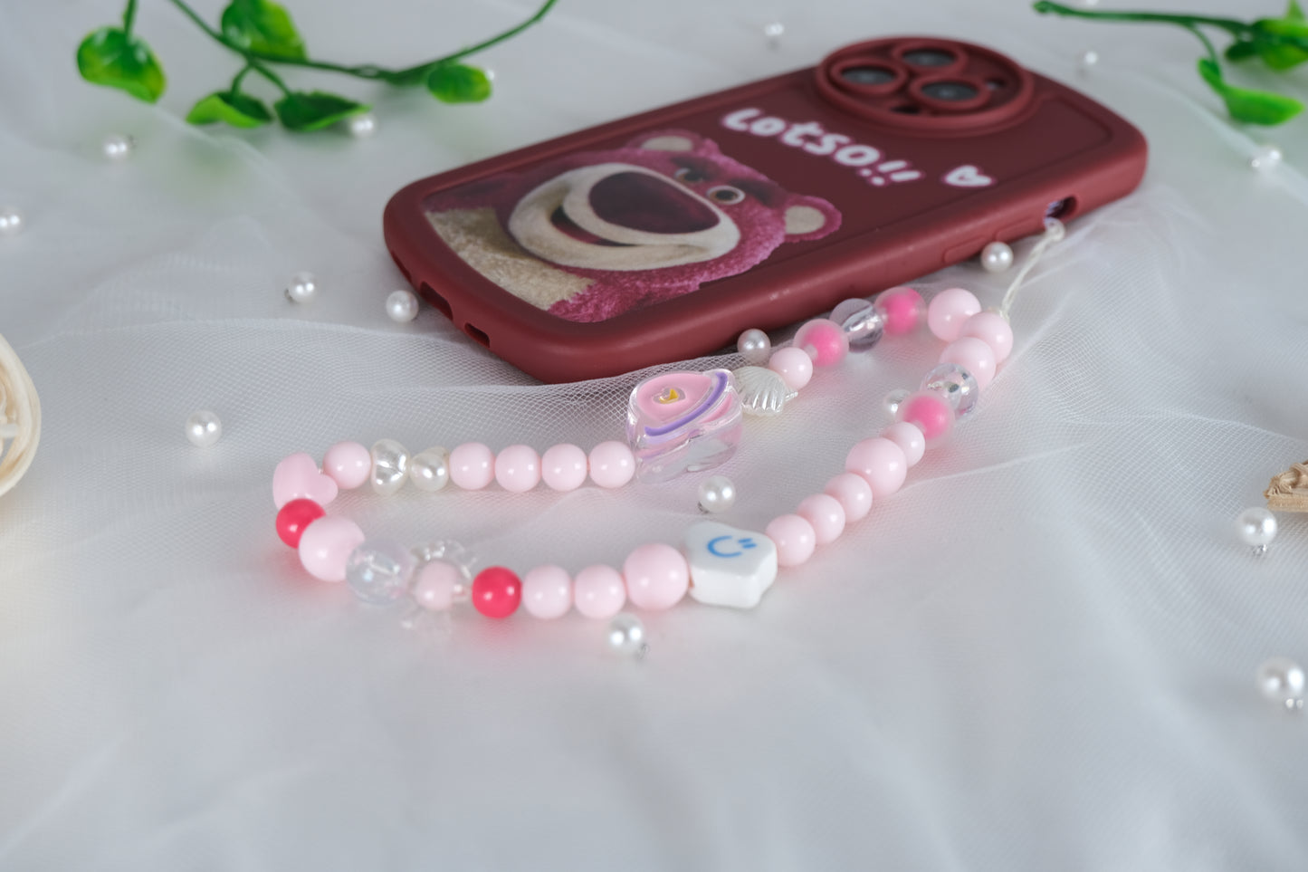 Kawaii Pink Beaded Pearl Phone Charm