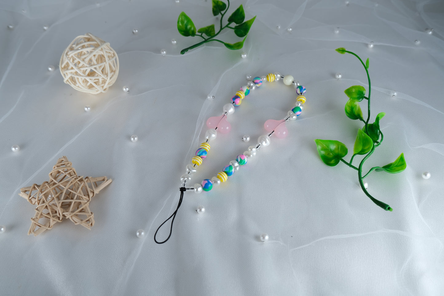 Handmade Pink Heart Beaded Phone Charm