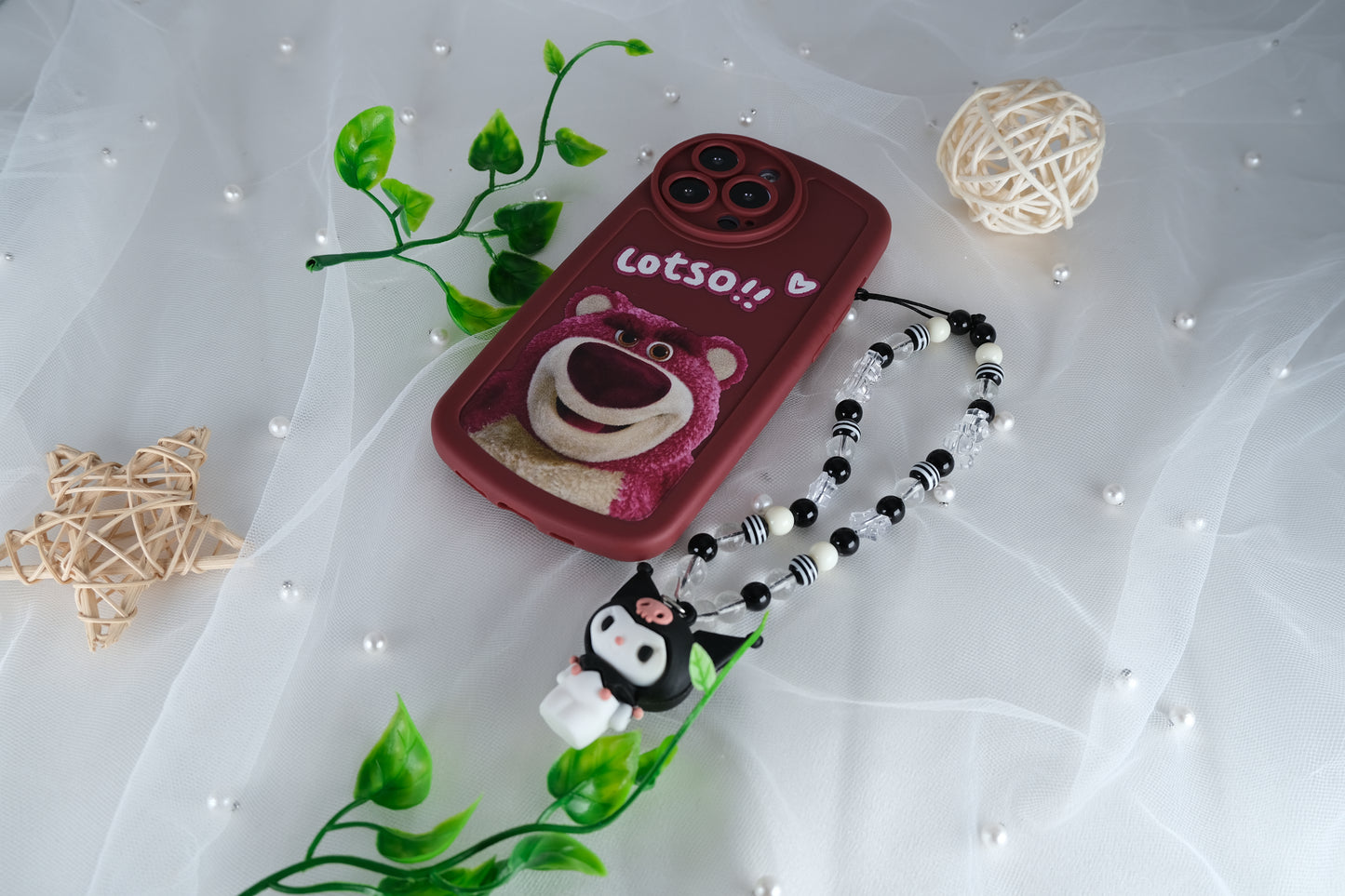 Handmade Cute Black Beaded Phone Charm