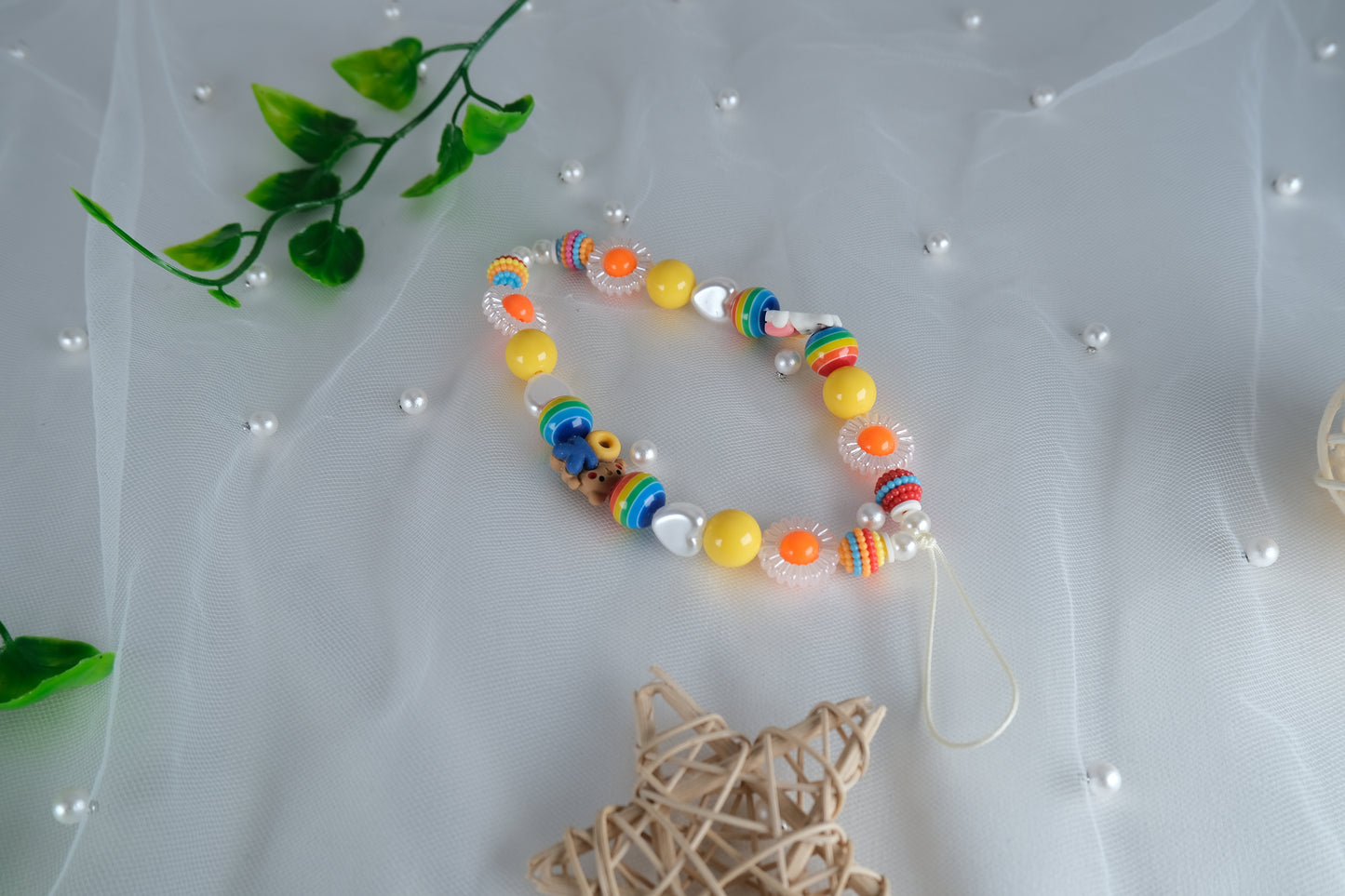 Handmade Rainbow Beaded Phone Charm β Colorful Phone Strap & Aesthetic Lanyard Gift for Her**