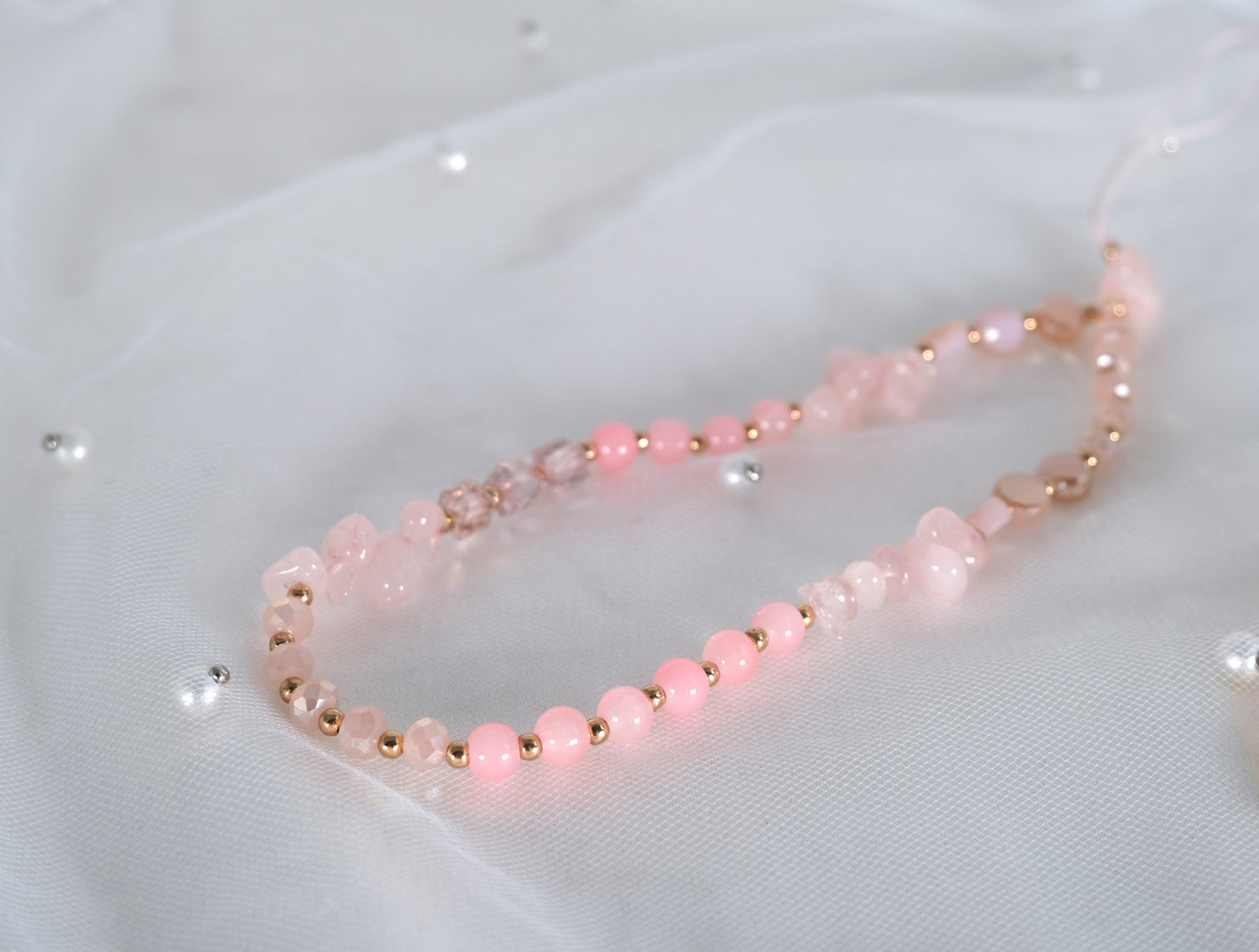 Handmade Amber Pink Pearl Crystal Phone Chain