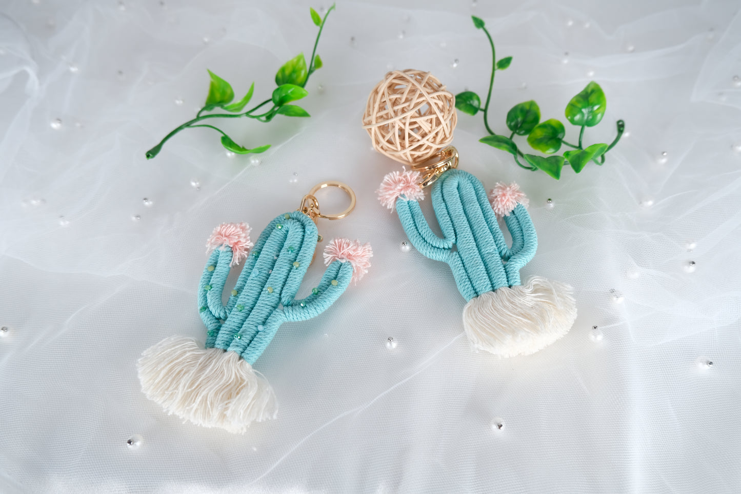 Handmade Macrame Cactus Keychain