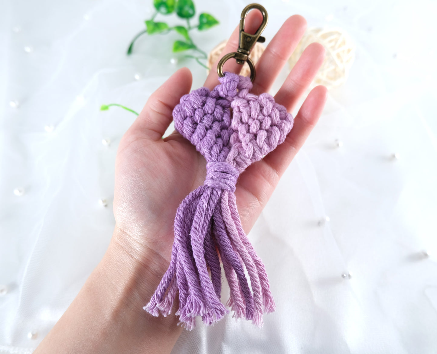 Handmade Macrame Heart Keychain