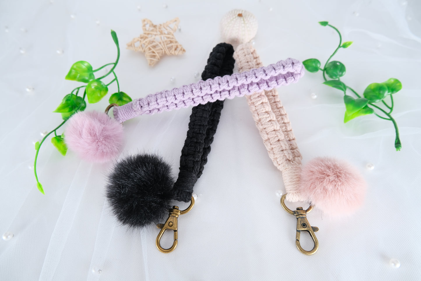 Handmade Macrame Wristlet – Boho Braided Keychain, Badge Holder, Hippie Key Accessory