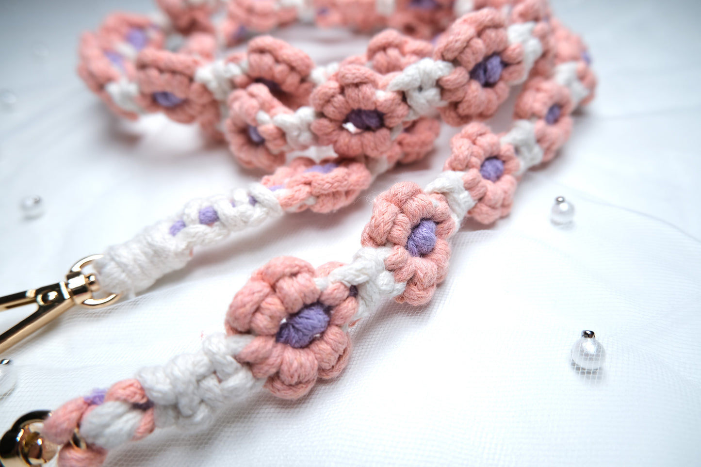 Handmade Macrame Pink Daisy Bag Strap – Floral Weave Shoulder Strap