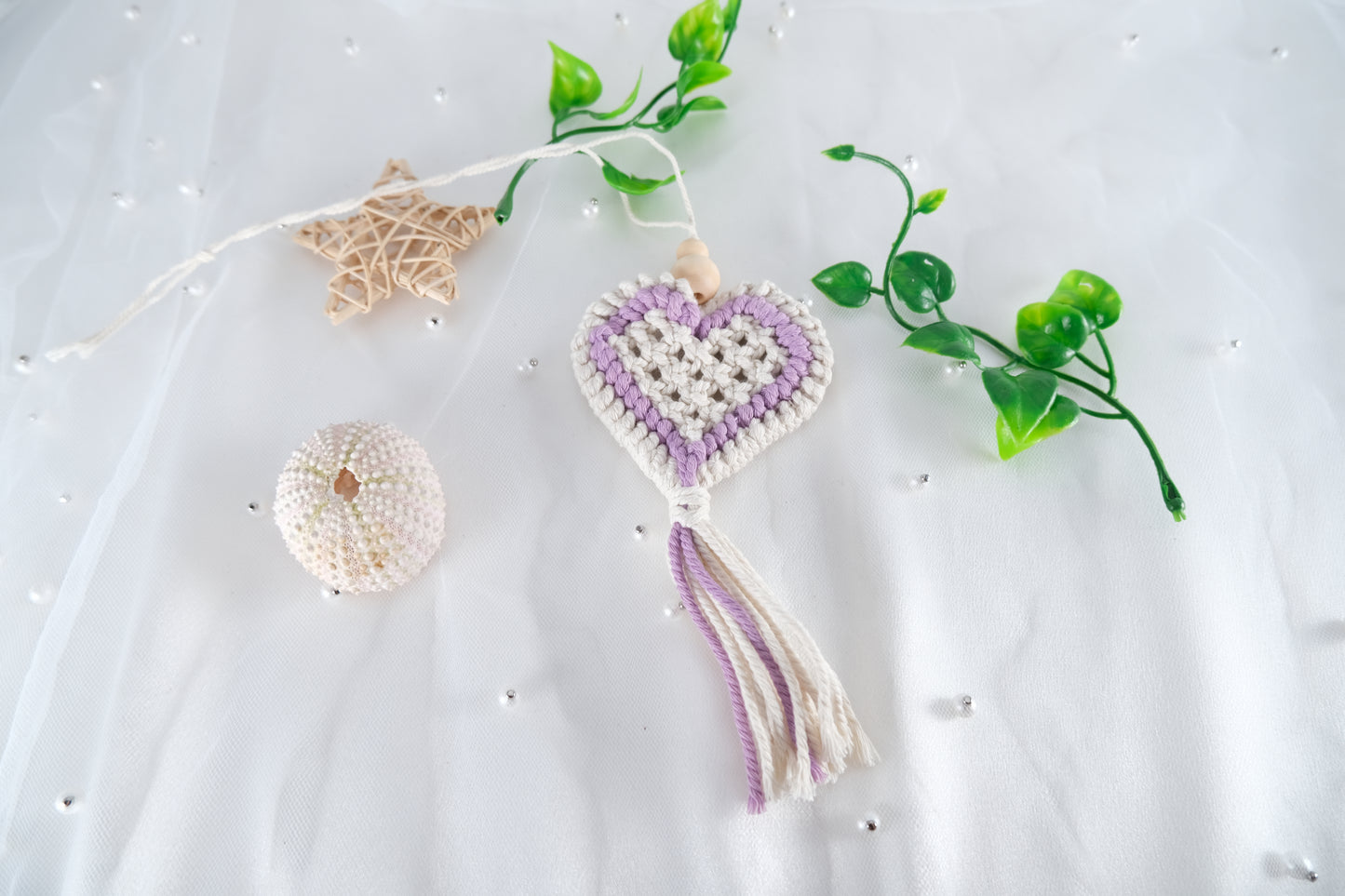 Handmade Macrame Heart Car Charm