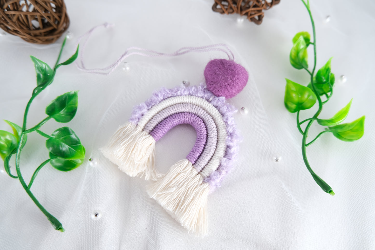 Handmade Mini Macrame Rainbow Car Charm