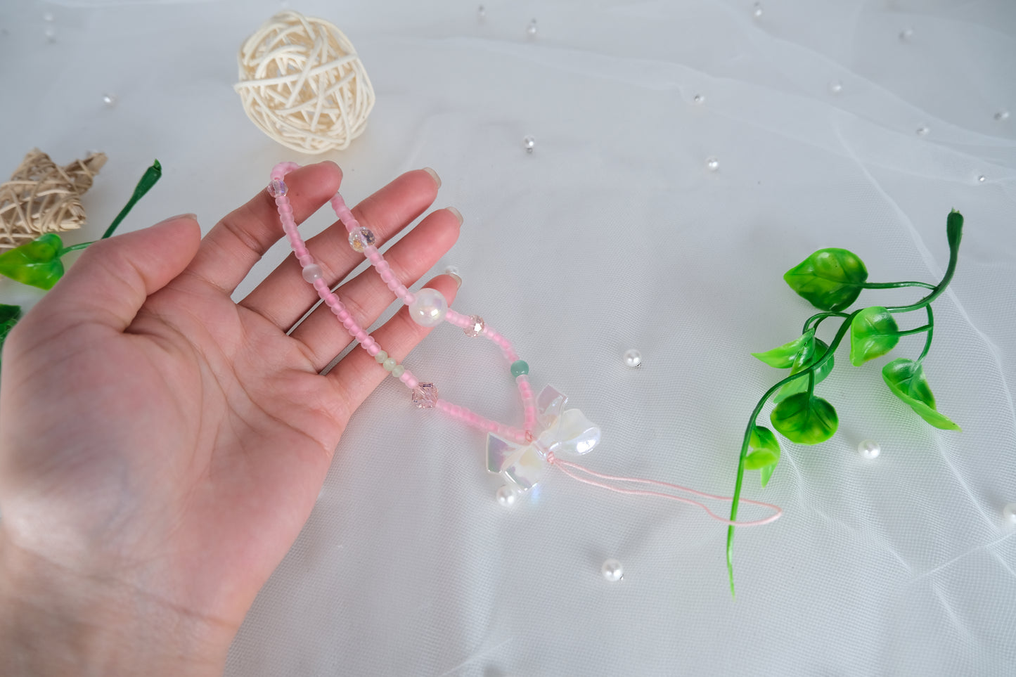 Pink Beaded Phone Charm Accessories