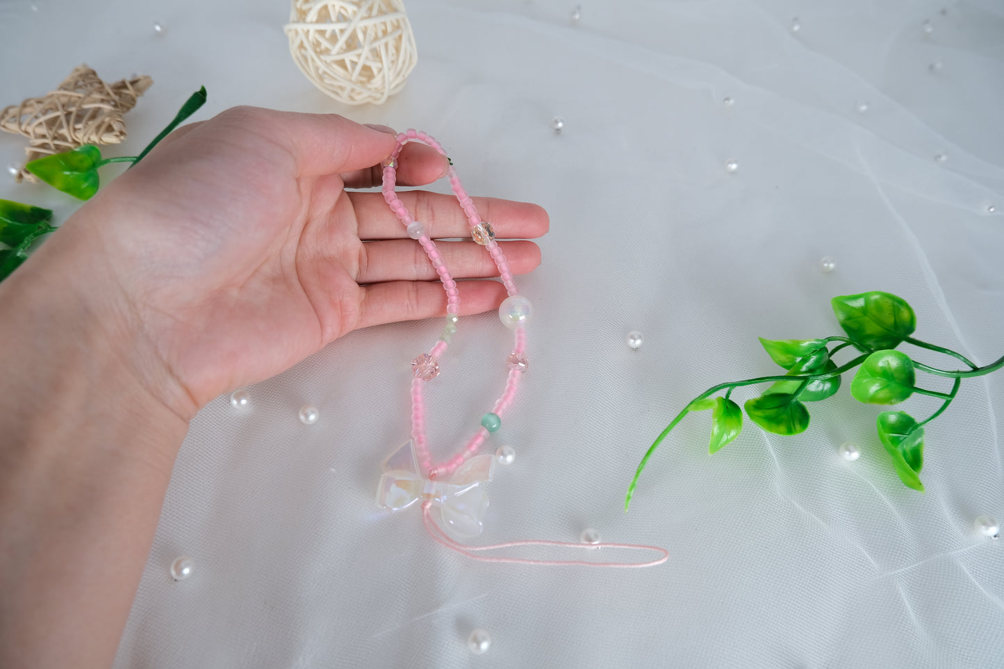 Pink Beaded Phone Charm Accessories