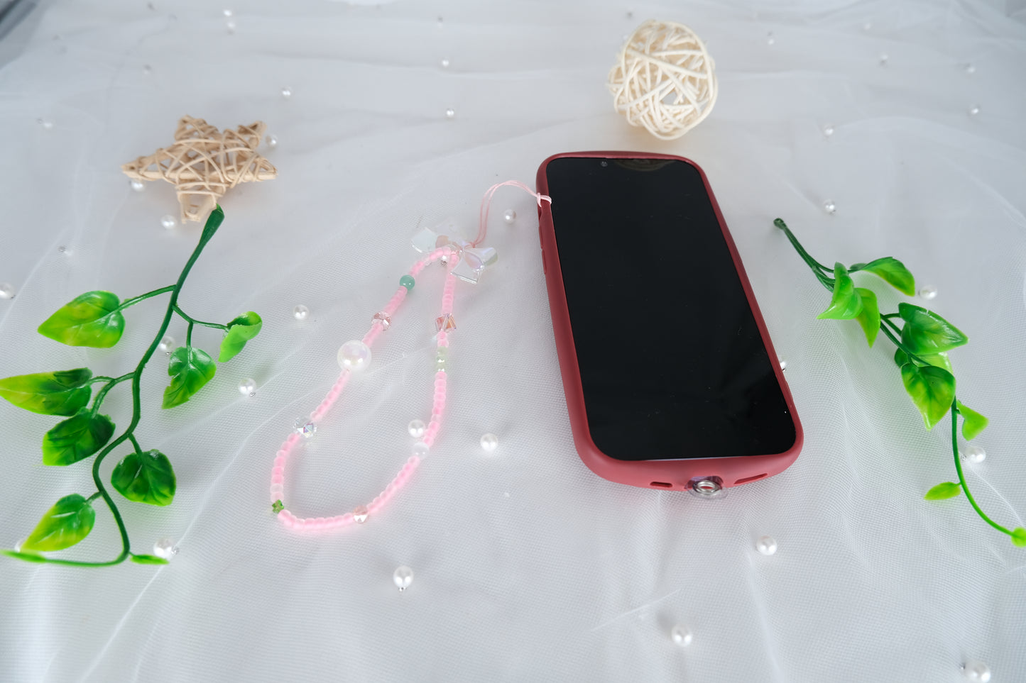 Pink Beaded Phone Charm Accessories