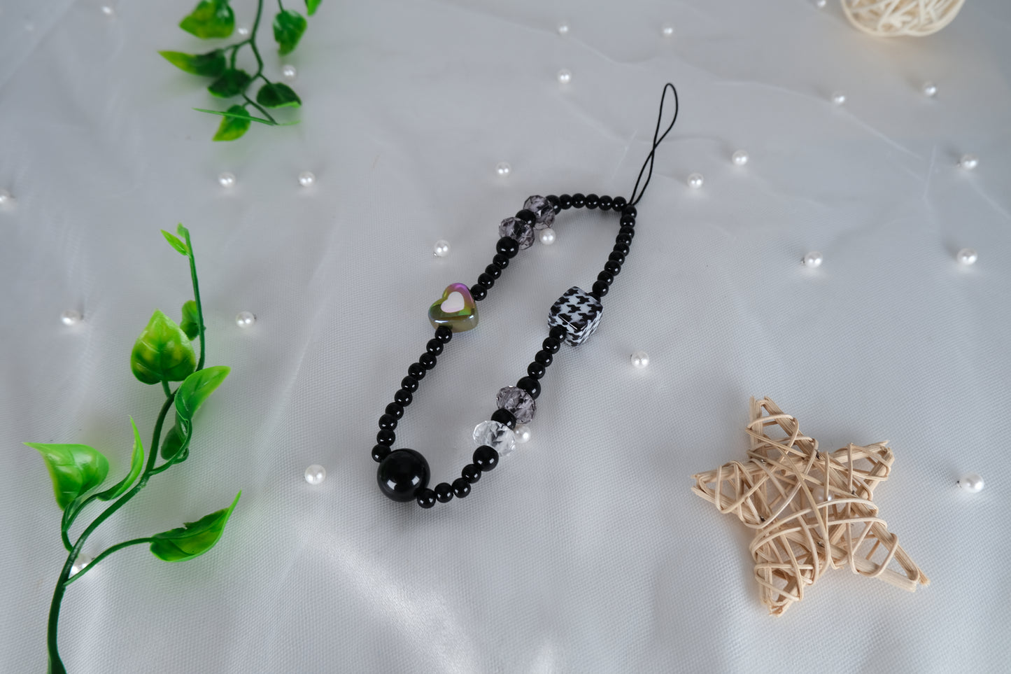Black Healing Crystal Beaded Phone Strap