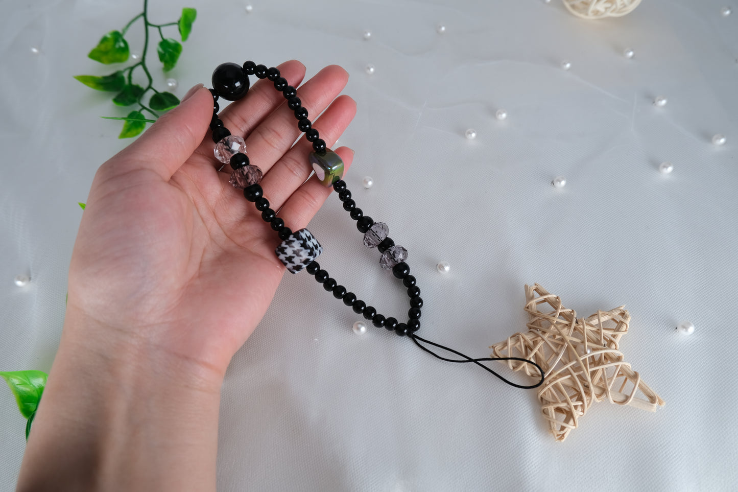 Black Healing Crystal Beaded Phone Strap