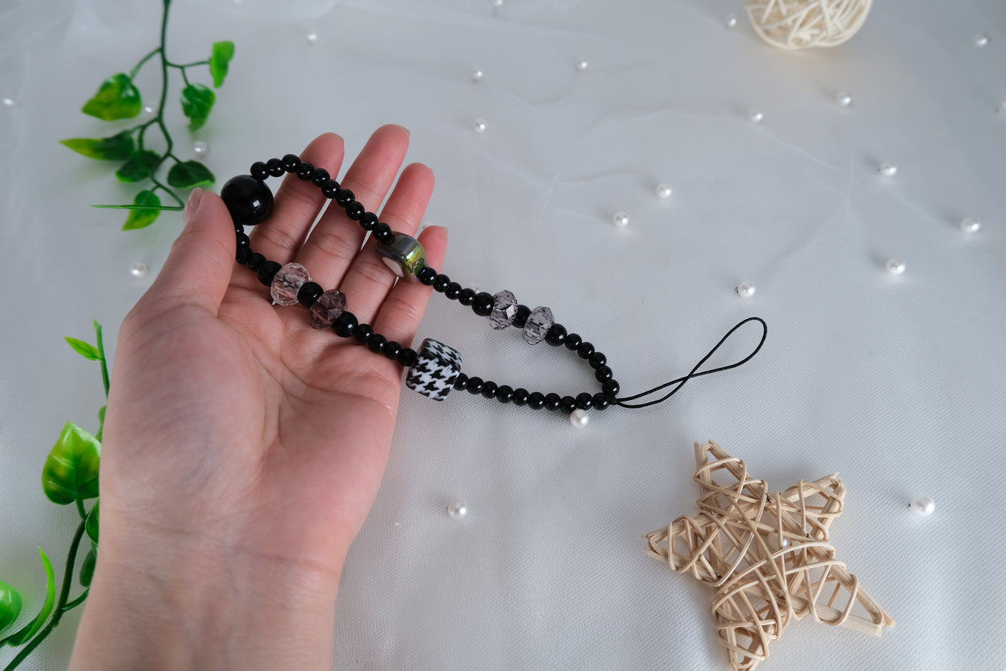 Black Healing Crystal Beaded Phone Strap