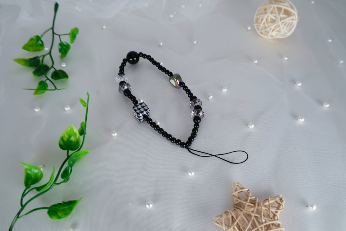 Black Healing Crystal Beaded Phone Strap