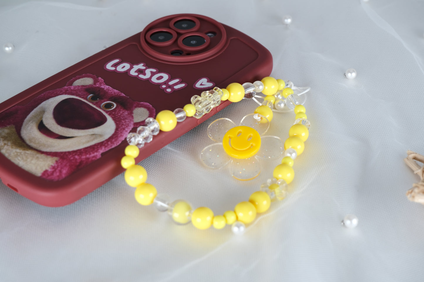 Handmade Yellow Smile Beaded Phone Strap