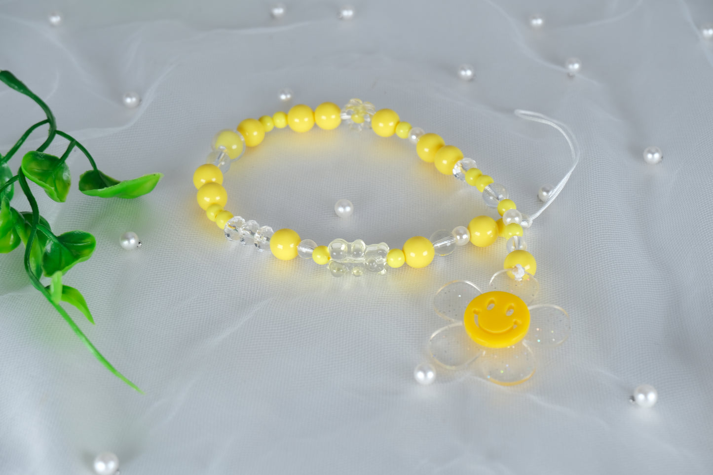 Handmade Yellow Smile Beaded Phone Strap