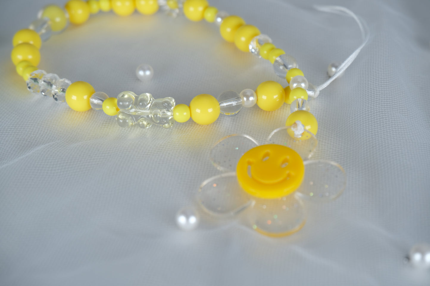 Handmade Yellow Smile Beaded Phone Strap