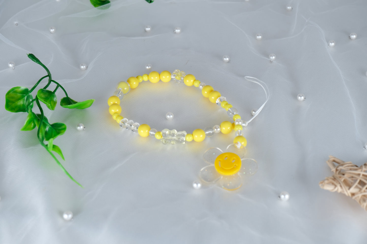 Handmade Yellow Smile Beaded Phone Strap