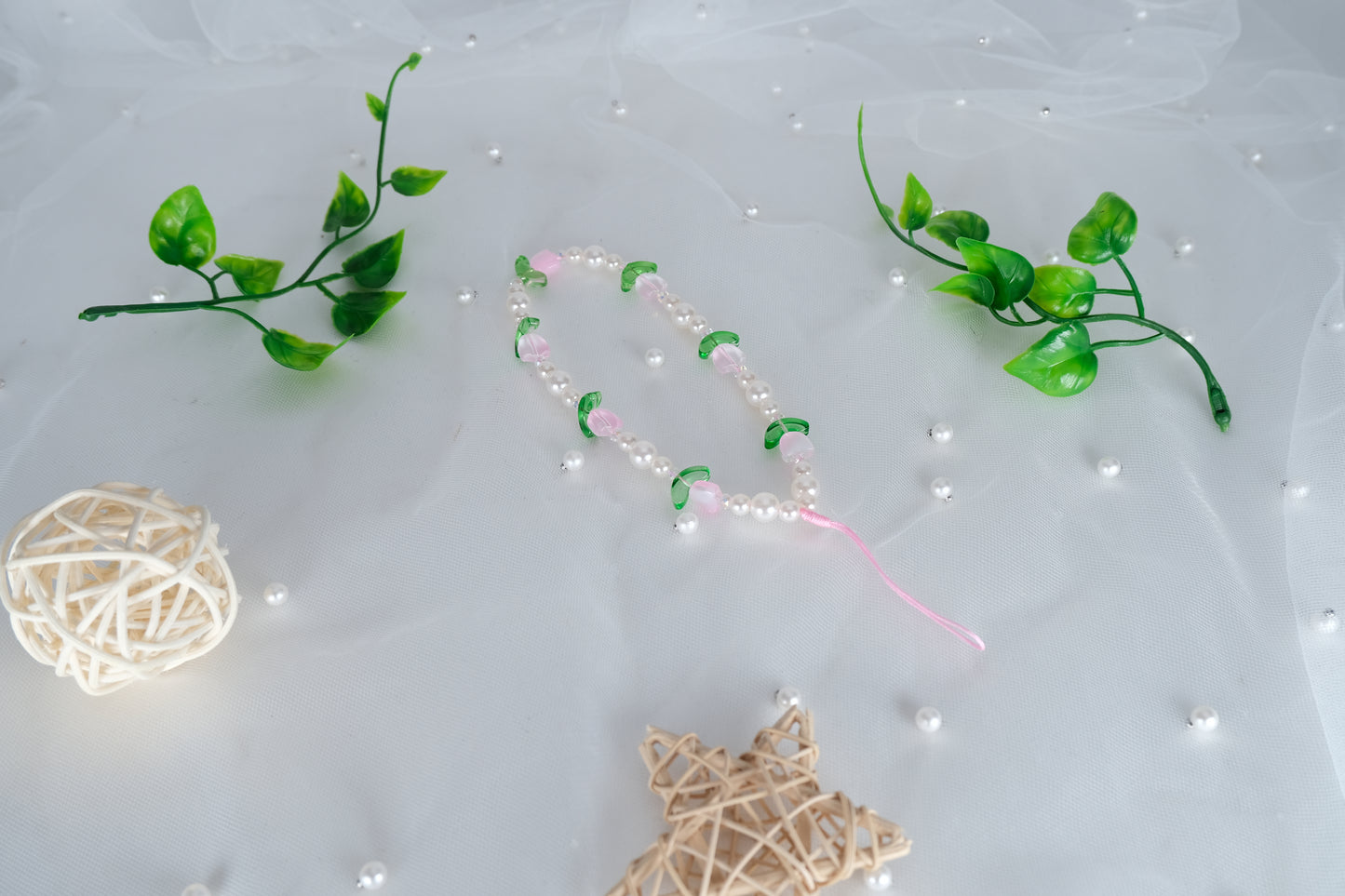 Handmade Pink Crystal Beaded Phone Strap