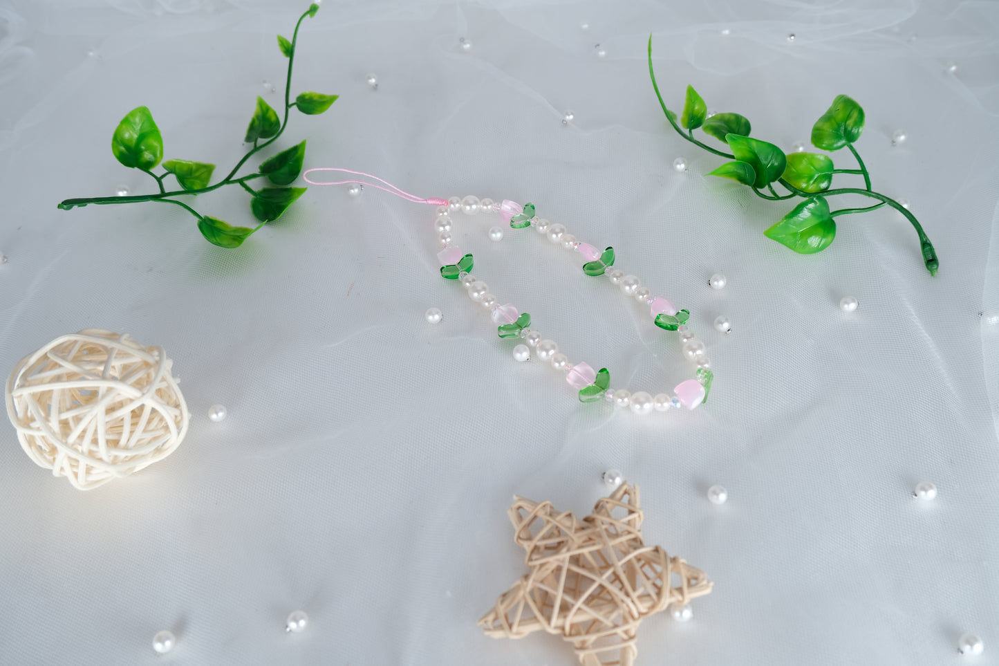 Handmade Pink Crystal Beaded Phone Strap