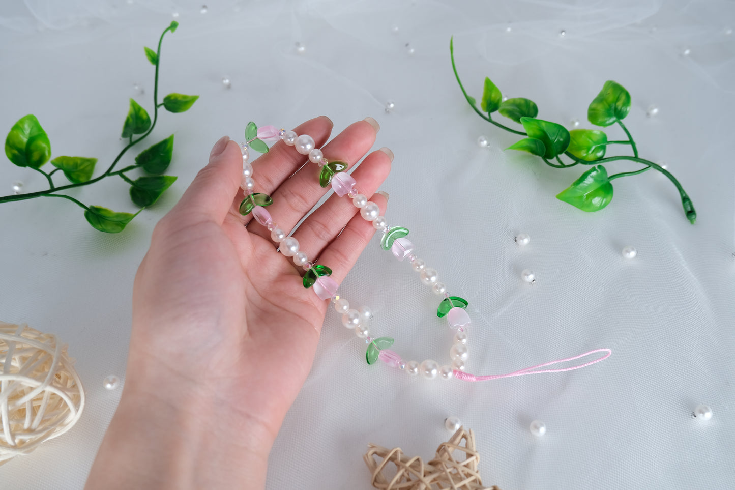 Handmade Pink Crystal Beaded Phone Strap