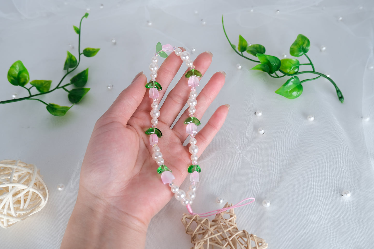 Handmade Pink Crystal Beaded Phone Strap