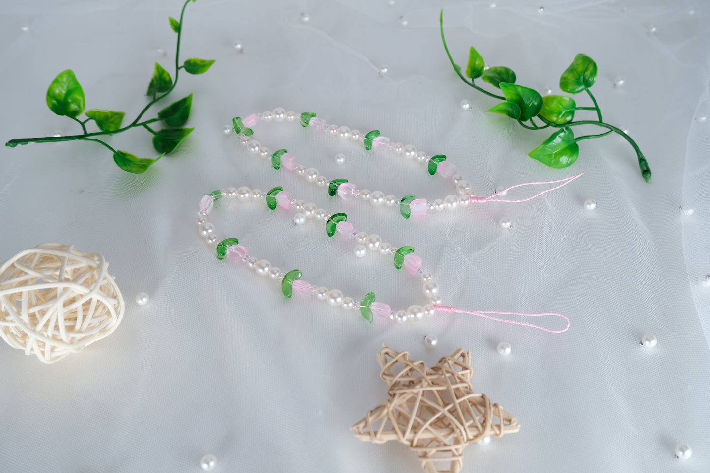 Handmade Pink Crystal Beaded Phone Strap