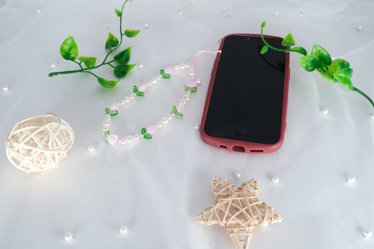 Handmade Pink Crystal Beaded Phone Strap