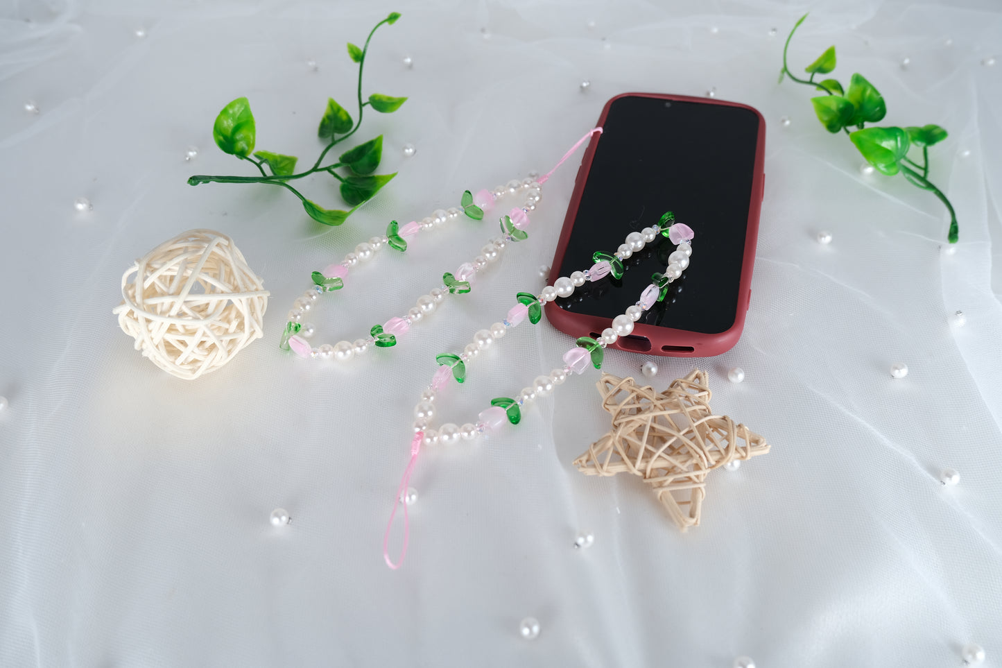 Handmade Pink Crystal Beaded Phone Strap